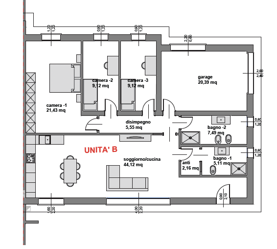 Planimetria – Campagnola - nuove bifamiliari tutte su un unico livello