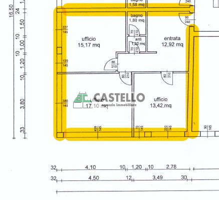 Padova Ponte di Brenta, ufficio al piano primo di circa 62mq netti già libero, in posizione centr...
