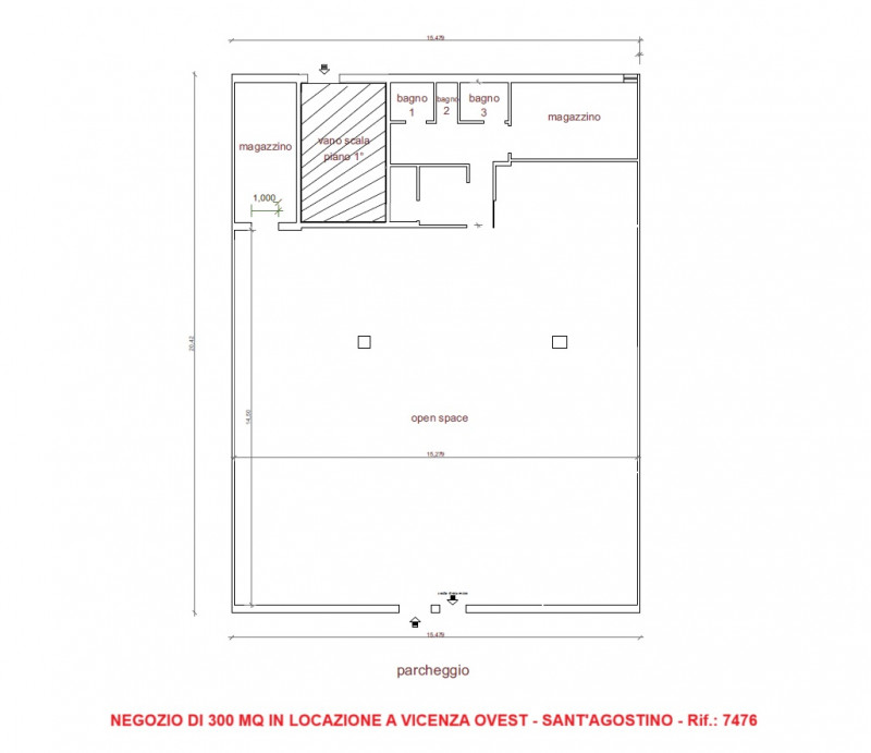NOGARAZZA - SANT'AGOSTINO: NEGOZIO BEN VETRINATO DI 300 MQ IN LOCAZIONE - AMPIA VISIBILITA' E PAR...