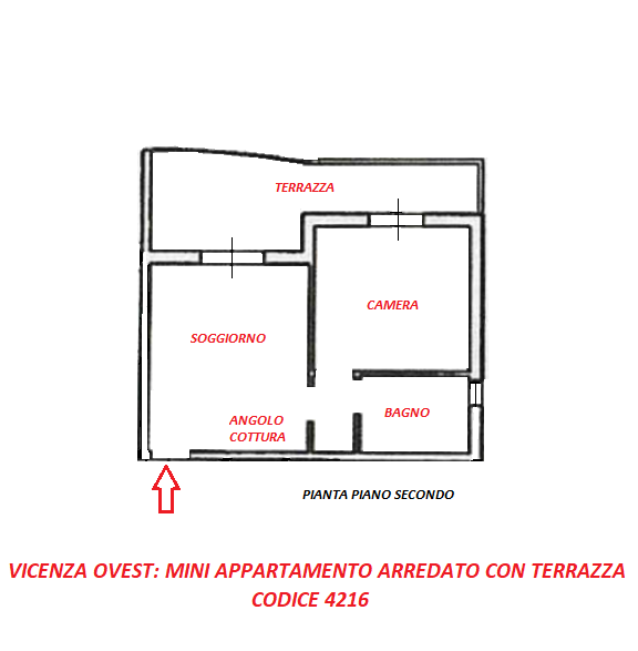 VICENZA OVEST: GRAZIOSO MINI APPARTAMENTO ARREDATO CON TERRAZZA ABITABILE E POSTO AUTO. EURO 110....
