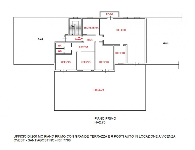 UFFICIO DI 200 MQ PIANO PRIMO CON 6 POSTI AUTO E GRANDE TERRAZZA IN POSIZIONE STRATEGICA A VICENZ...