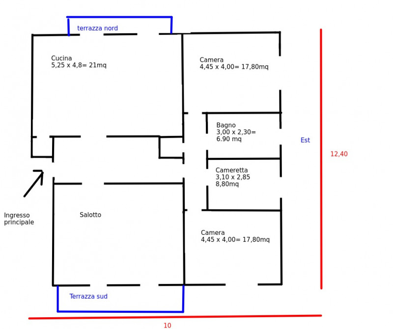 Appartamento su piccola palazzina composto da soggiorno cucina separata tre camere da letto due b...