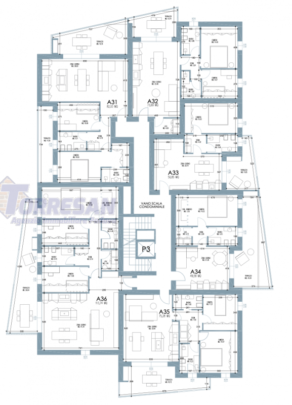 Trattasi di un edificio composto da 26 appartamenti (6 al piano primo, 6 al piano secondo, 6 al p...