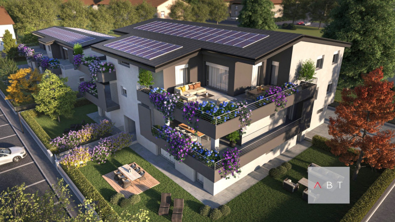 Situato in centro paese, nuovo attico al piano secondo in contesto di 6 unità e composto di: sogg...