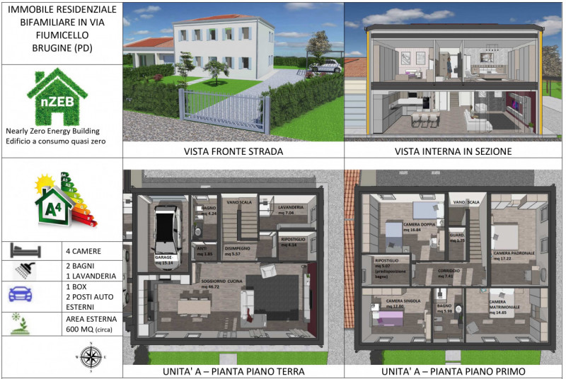 BRUGINE - Porzione di BIFAMILIARE sviluppata ai piani terra e primo, con spazio esterno di 600 mq...