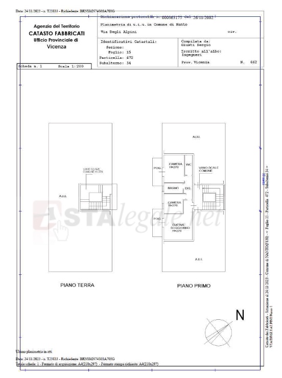NANTO (VI) VIA DEGLI ALPINI 37/B - Piena proprietà di appartamento al piano primo con autorimessa...