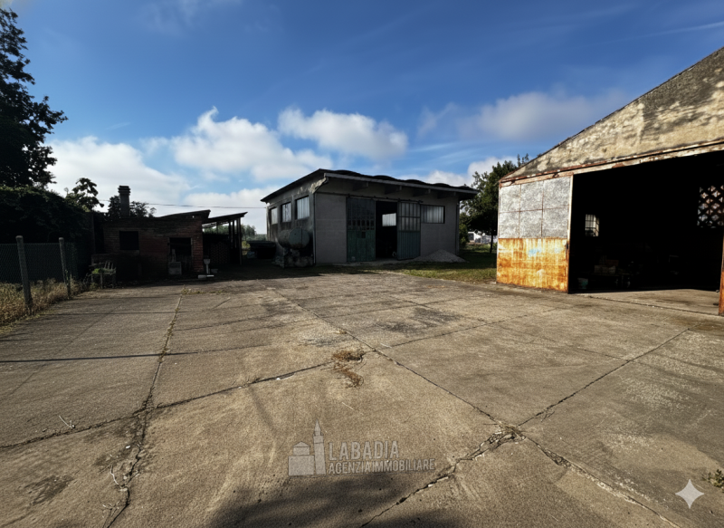 Tipica casa di campagna con ex stalla/fienile e magazzino su un'area di cortile e giardino di cir...