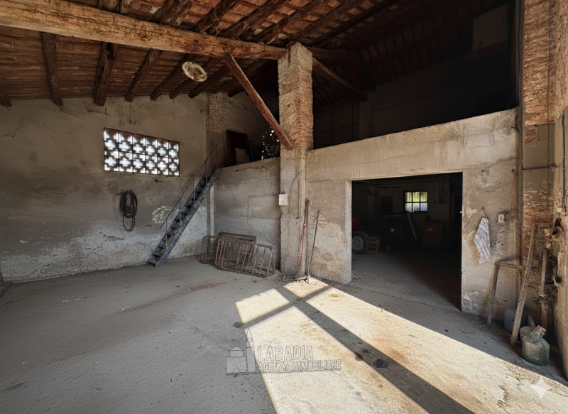 Tipica casa di campagna con ex stalla/fienile e magazzino su un'area di cortile e giardino di cir...