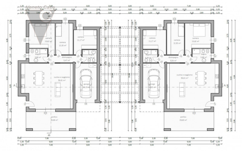 In zona centrale a Legnaro, a poca distanza dai principali servizi, proponiamo in vendita n.4 vil...