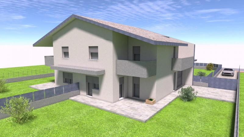 COMPOSIZIONE:
Trifamiliare di nuova costruzione, sviluppata su due livelli: ampia zona giorno con...