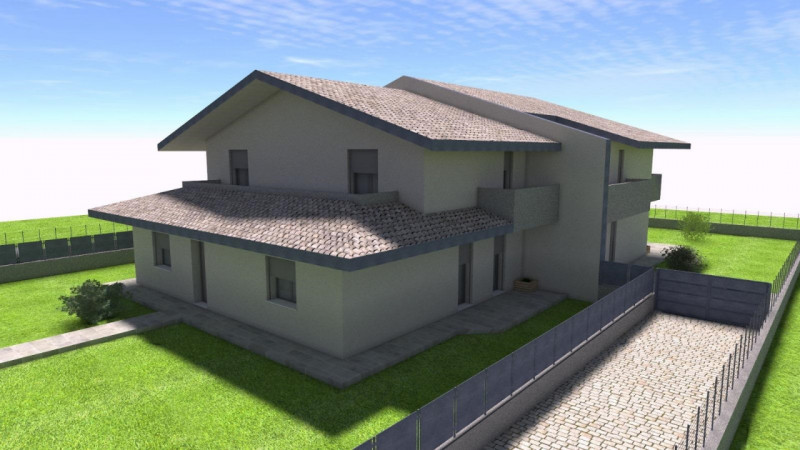 COMPOSIZIONE:
Trifamiliare di nuova costruzione, sviluppata su due livelli: ampia zona giorno con...