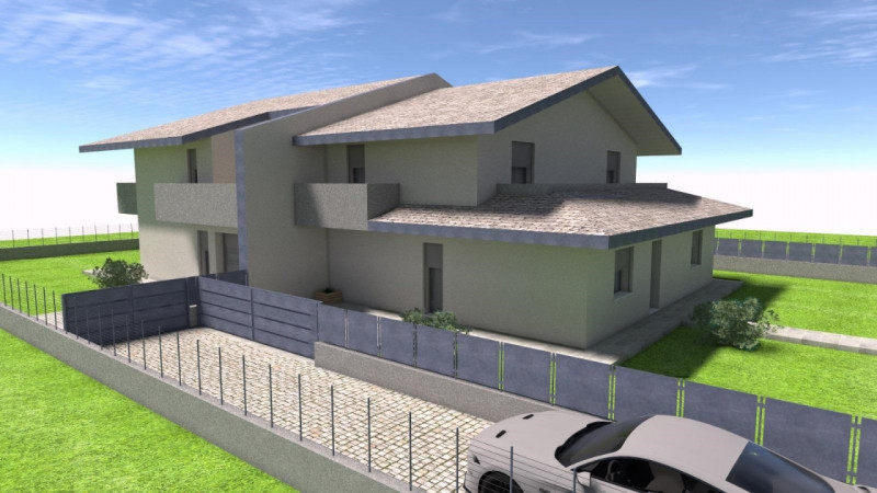 COMPOSIZIONE:
Trifamiliare di nuova costruzione, sviluppata su due livelli: ampia zona giorno con...