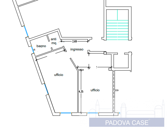 ingresso ampio 
2 uffici 
antibagno 
bagno 

In affitto, proponiamo un luminoso ufficio situato a...