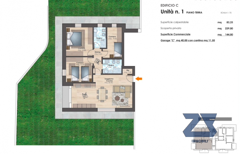 Proponiamo in vendita questo luminoso e spazioso quadrilocale distribuito su mq.90 in zona reside...