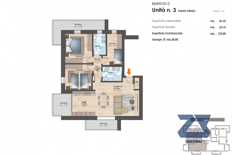 Proponiamo in vendita questo luminoso e spazioso quadrilocale distribuito su mq.90 in zona reside...