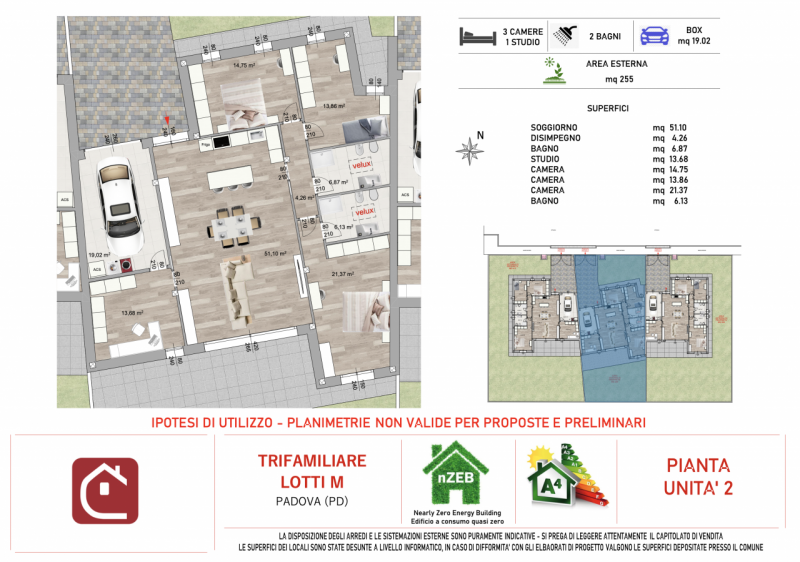 Splendida porzione centrale di villa trifamiliare di nuova costruzione, distribuita interamente s...