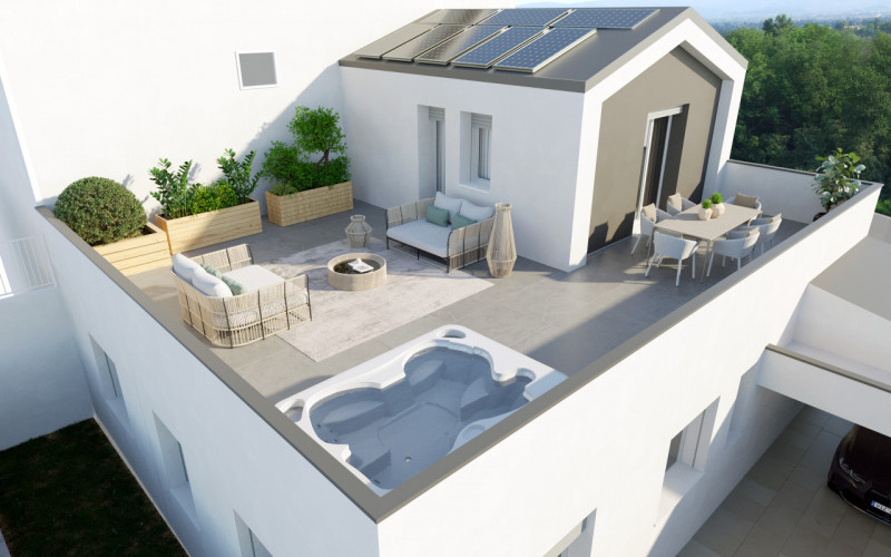 In un contesto residenziale di Chiampo proponiamo una bifamiliare affiancata di nuova costruzione...