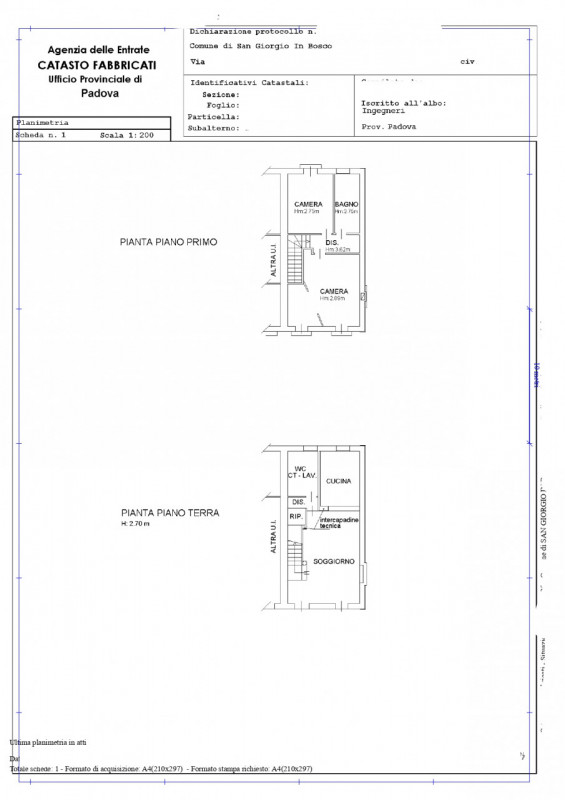 Bifamiliare su due piani di 70 mq ciascuno, zona Cogno di San Giorgio in Bosco, ideale per chi de...