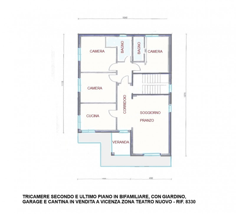 TRICAMERE PIU' STUDIO CON GARAGE E AREA SCOPERTA ESCLUSIVA IN CONTESTO BIFAMILIARE A VICENZA - ZO...