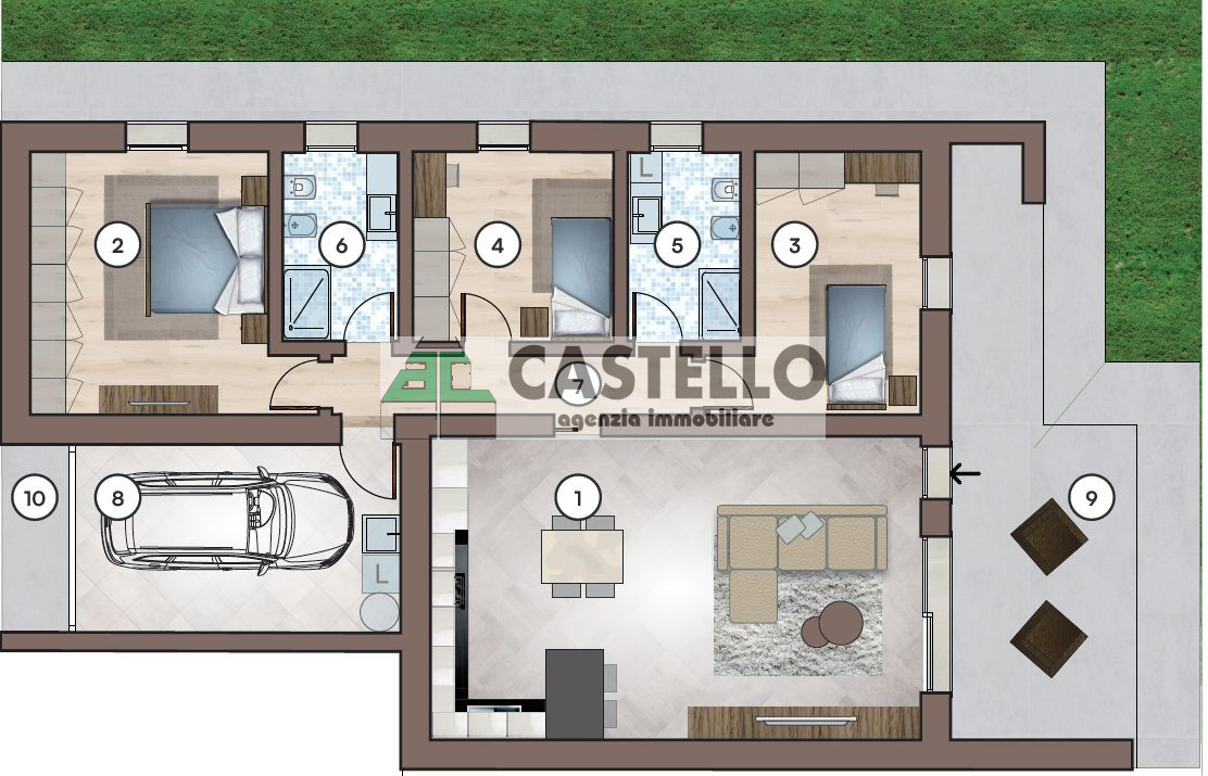 Zona San Giorgio delle Pertiche nuovi 3 camere in quadrifamiliare con giardino
