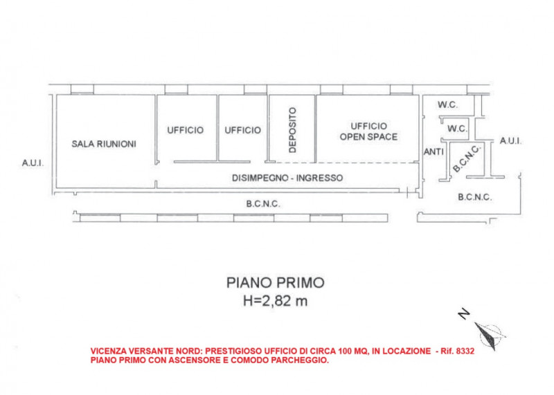 VICENZA, VERSANTE NORD: PRESTIGIOSO UFFICIO IN LOCAZIONE, PIANO PRIMO CON ASCENSORE - NON ARREDAT...