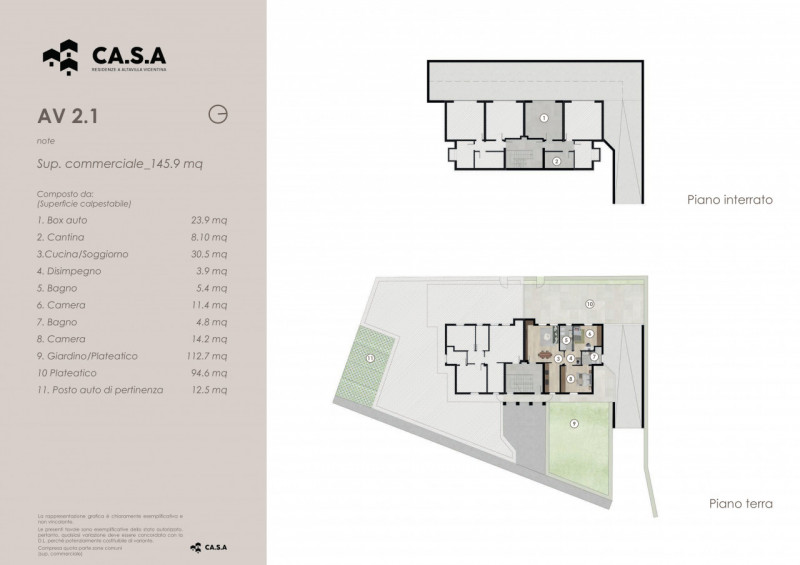 Unità 2.1 in Residenze CA.S.A. si compone da un appartamento tipologia bicamere al piano terra li...