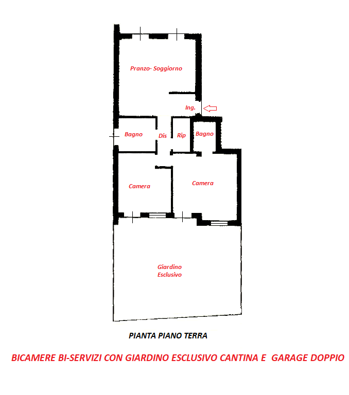 BICAMERE BI-SERVIZI CON GIARDINO ESCLUSIVO, CANTINA E GARAGE DOPPIO. EURO 149.000. CODICE 4598. P...