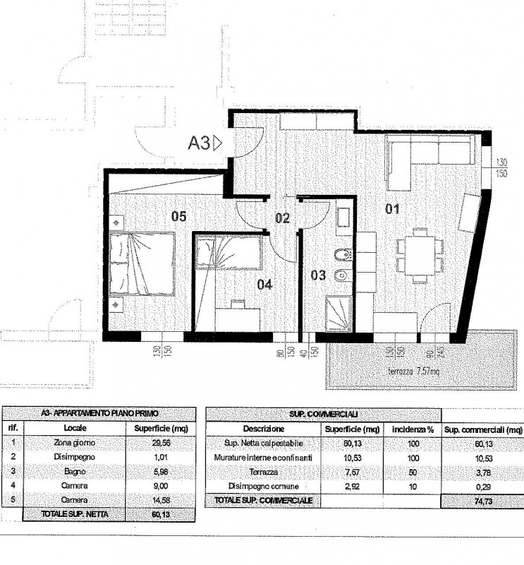 In quartiere tranquillo e ben collegato proponiamo in vendita appartamento trilocale di circa 75 ...
