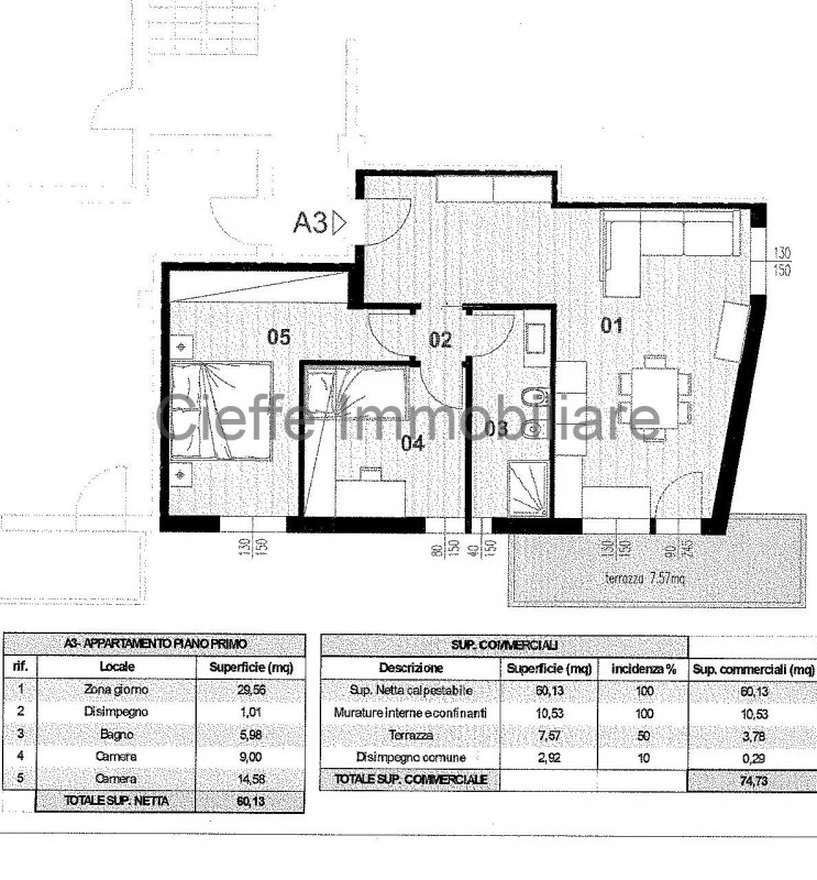 In quartiere tranquillo e ben collegato proponiamo in vendita appartamento trilocale di circa 75 ...