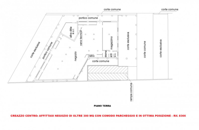 IN POSIZIONE CENTRALISSIMA A CREAZZO, AFFITTASI NEGOZIO DI OLTRE 300 MQ, CON PARCHEGGIO - RIF. 83...