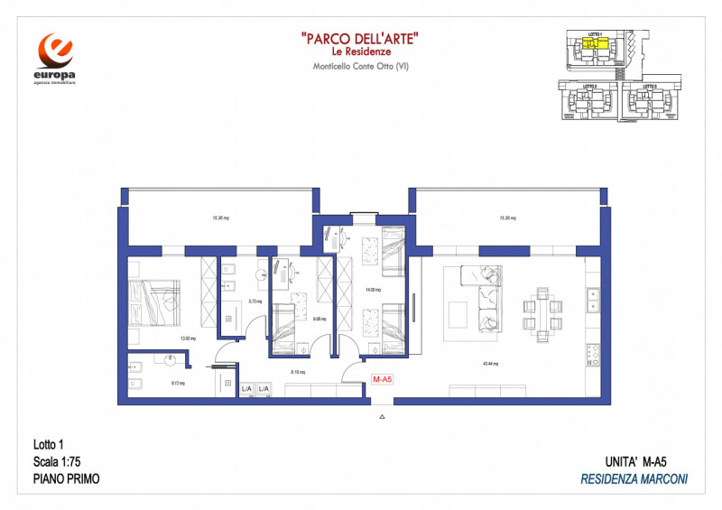 Nella "Residenza Marconi", tramite un vano scala per sole 3 unità abitative, al piano 1°(primo), ...