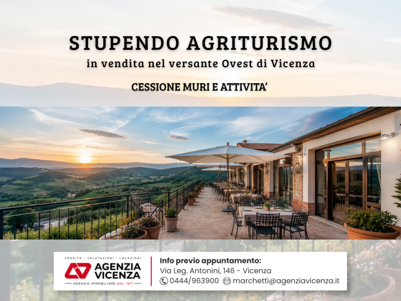 IN VENDITA A VICENZA OVEST IN POSIZIONE COLLINARE: SPLENDIDO AGRITURISMO -MURI E ATTIVITA'- RIF. ...