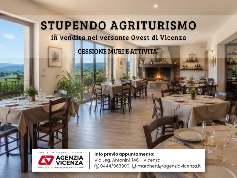 IN VENDITA A VICENZA OVEST IN POSIZIONE COLLINARE: SPLENDIDO AGRITURISMO -MURI E ATTIVITA'- RIF. ...